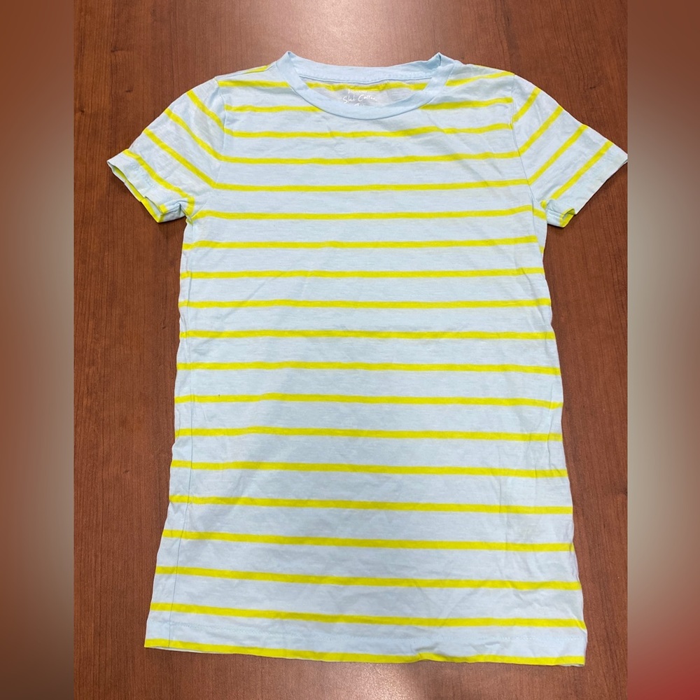 J Crew Slub Cotton Tee NWOT light blue/yellow stripe XXS